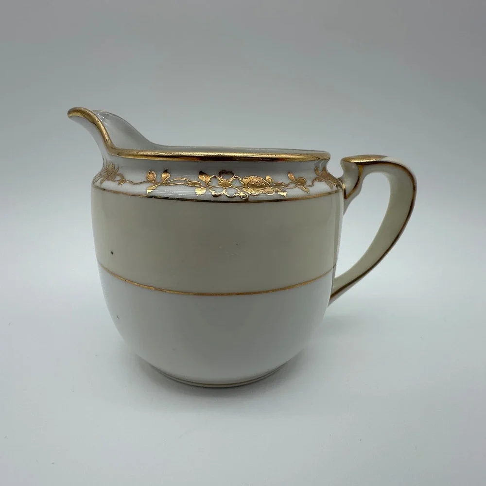 Antique Nippon Hand Painted Tea Set Gold Moriage Floral Teapot Sugar Creamer 3pc